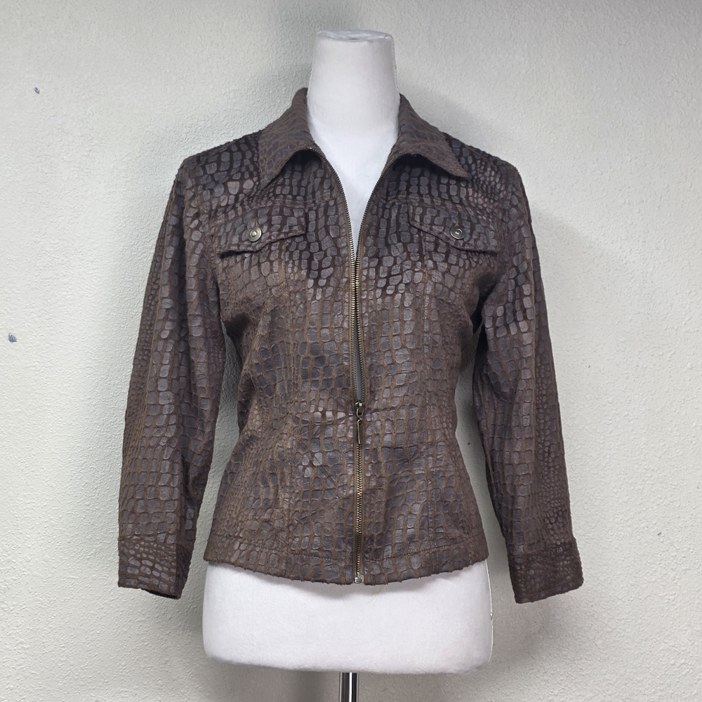 Ruby Rd. Brown Crocodile Textured Women's Blazer Size 6 - Picture 2 of 8